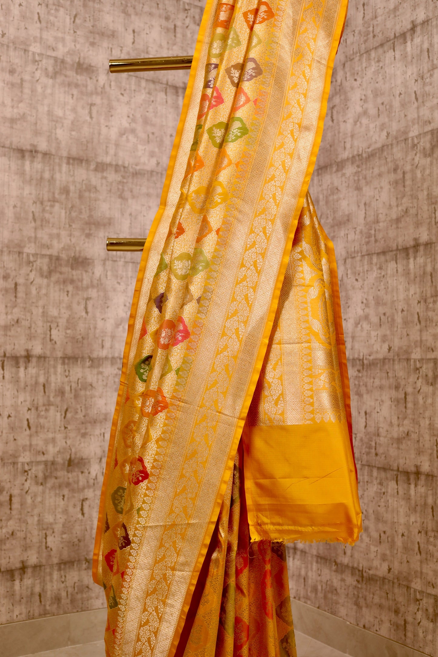 Handwoven Sun Yellow Katan Silk Rangkat Saree