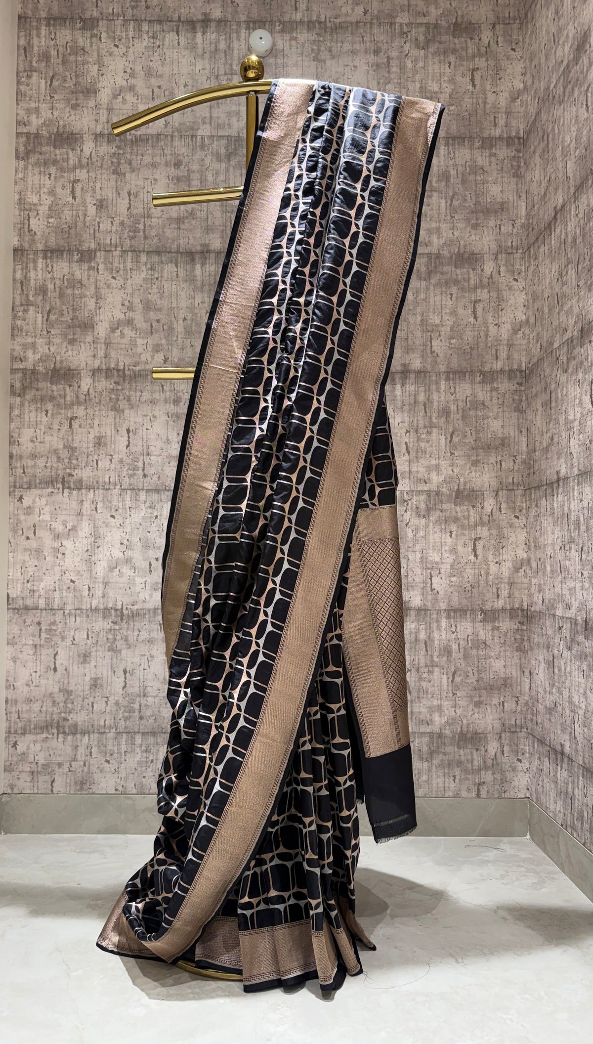 Handwoven black abstract cocktail saree