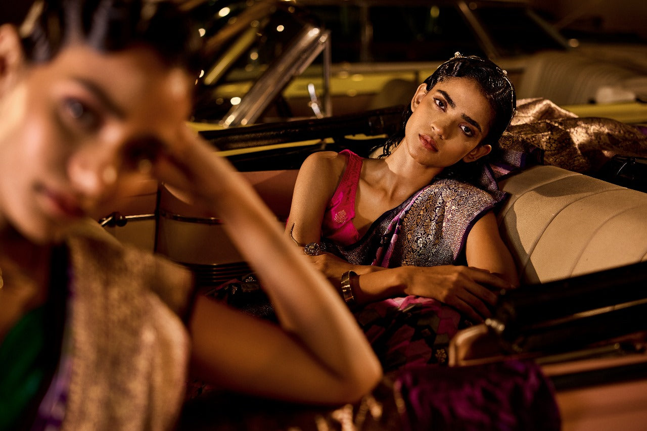 Handwoven Pink & Green Tanchoi Silk Rangat Saree