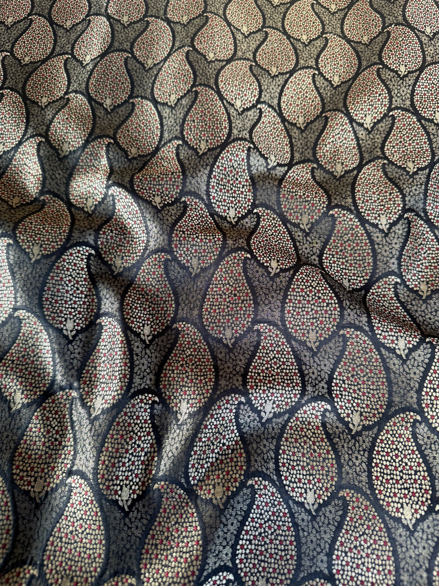 Handwoven Black Silk Paisley Brocade Meenakari Thaan