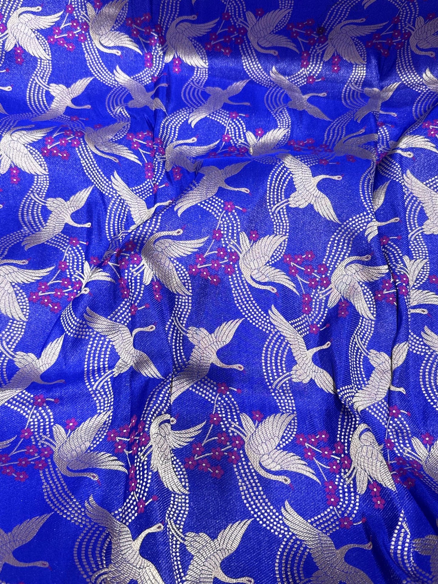 Handwoven Blue Silk Bird Motifs Jaal Meenakari Fabric Thaan