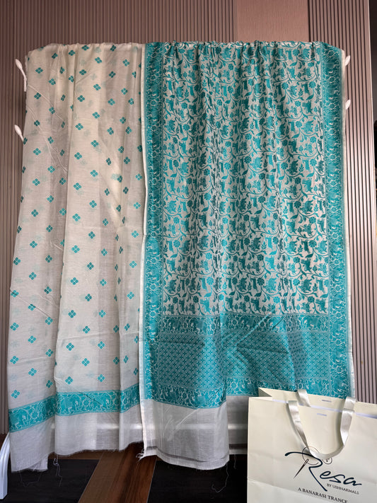 Handwoven Cotton Silk Shikargah Resham Work Suit Set