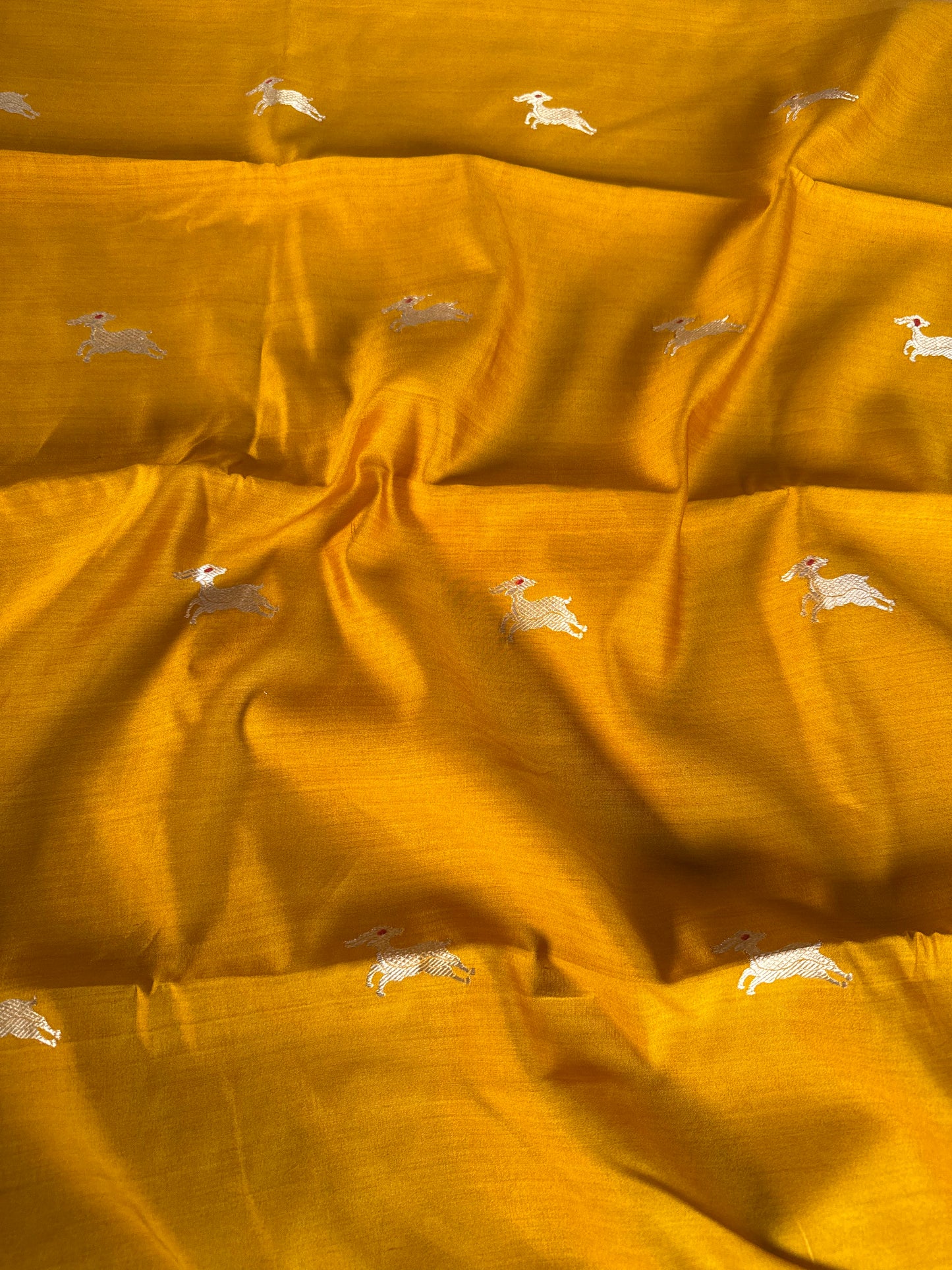 Handwoven Mustard Chinniya Silk Giraffe Fabric Thaan