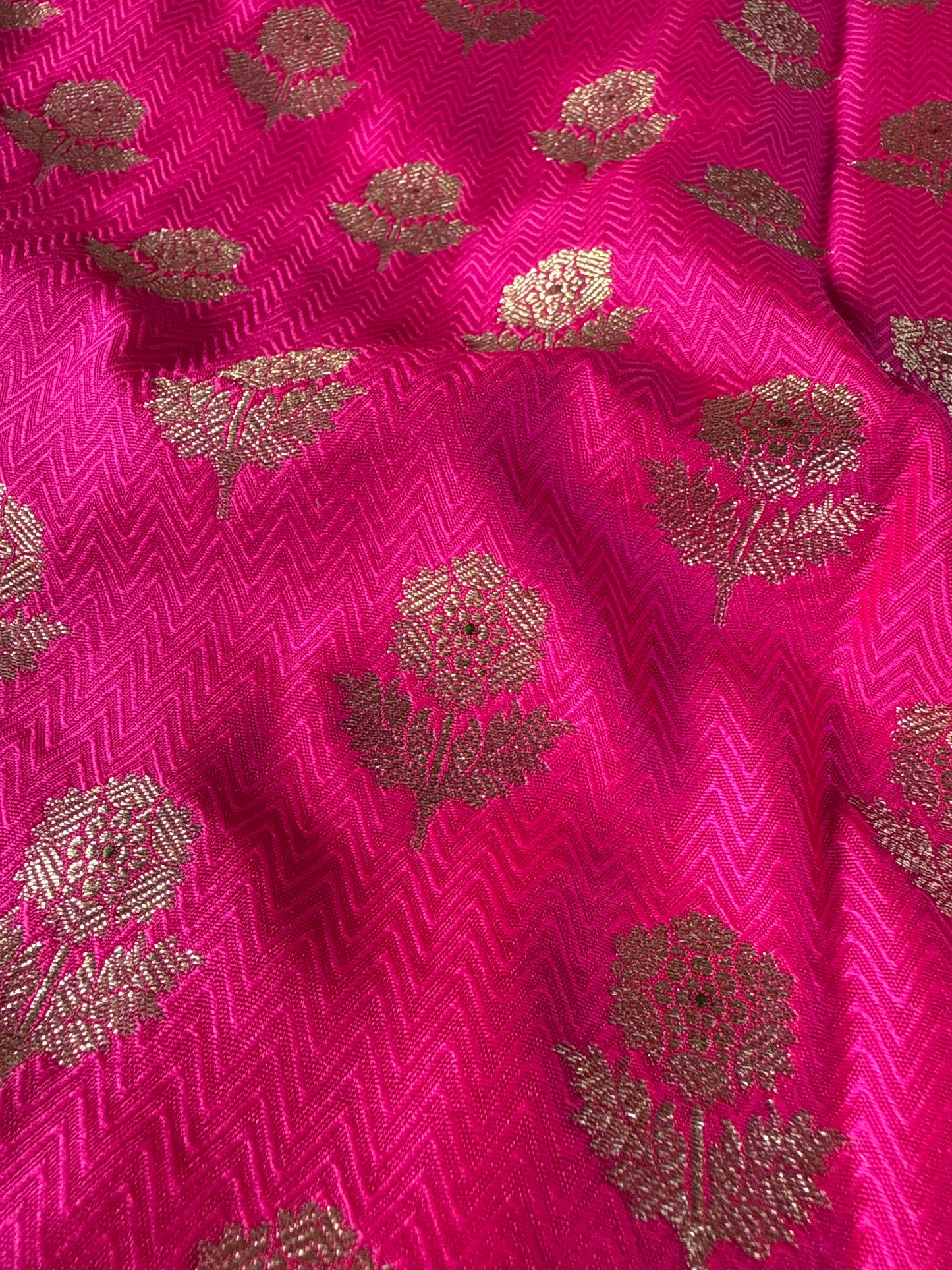 Handwoven Pink Silk Tanchoi Boota Fabric Thaan