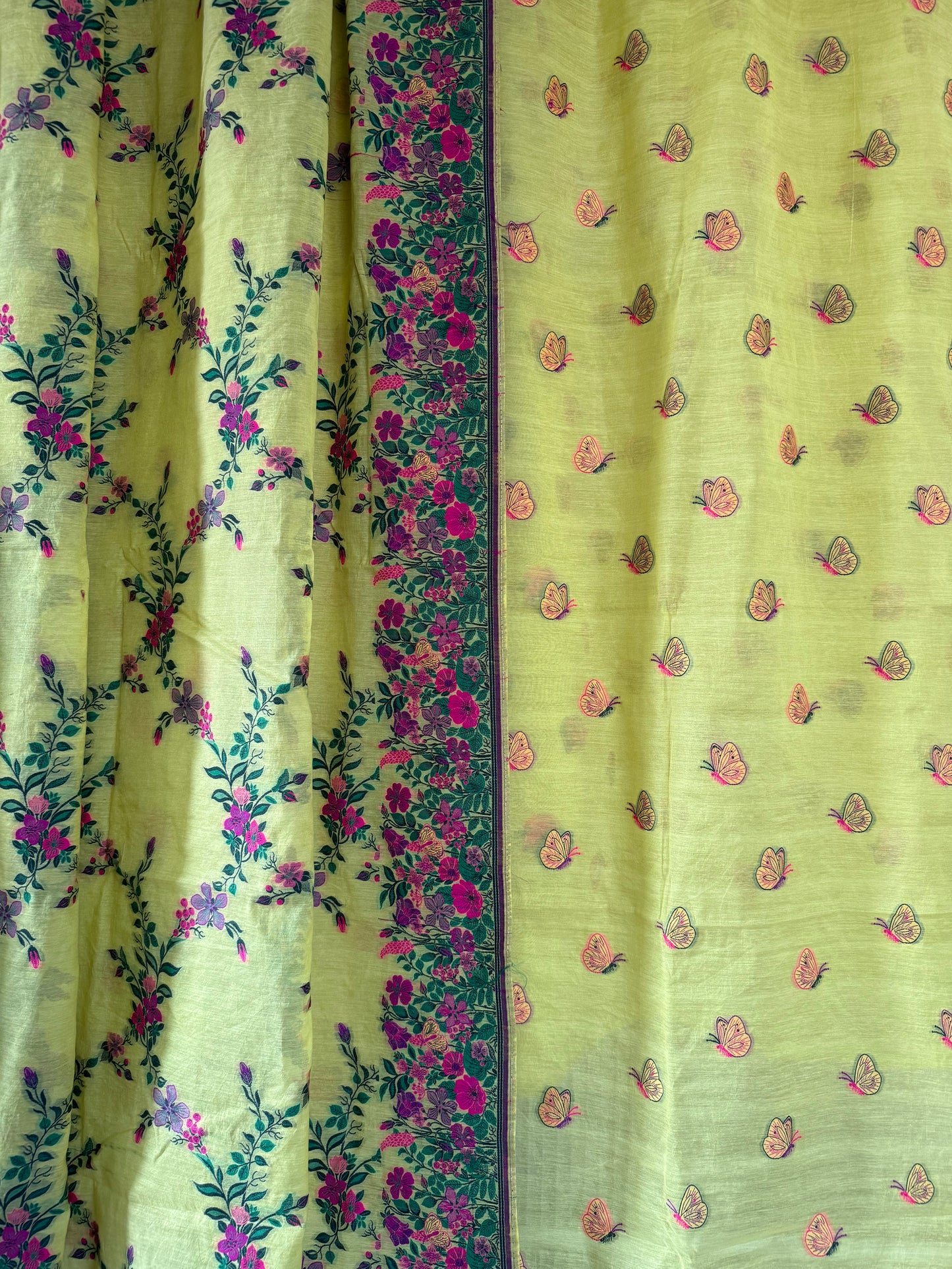 Handwoven Yellow Cotton Silk Meenakari Butterfly Suit Set