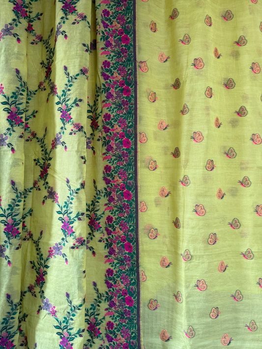 Handwoven Yellow Cotton Silk Meenakari Butterfly Suit Set