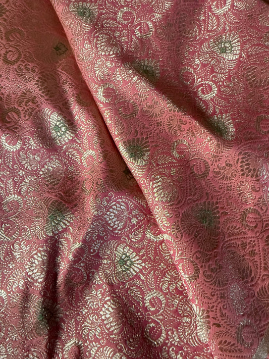 Handwoven Pink Silk Meenakari Fabric Thaan
