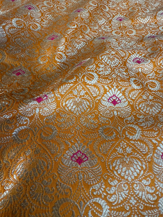 Handwoven Mustard Silk Meenakari Fabric Thaan