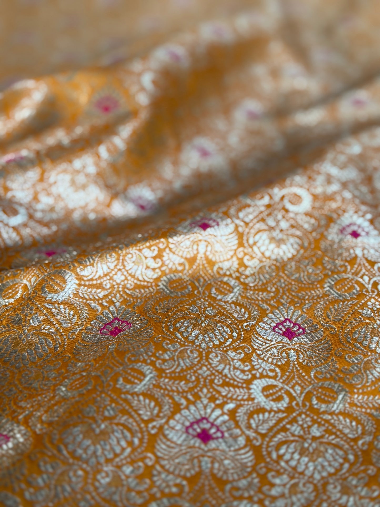 Handwoven Mustard Silk Meenakari Fabric Thaan