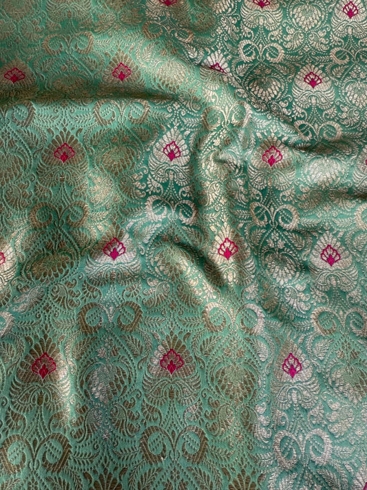 Handwoven Aqua Silk Meenakari Fabric Thaan