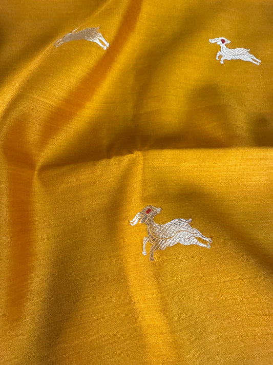 Handwoven Mustard Chinniya Silk Giraffe Fabric Thaan