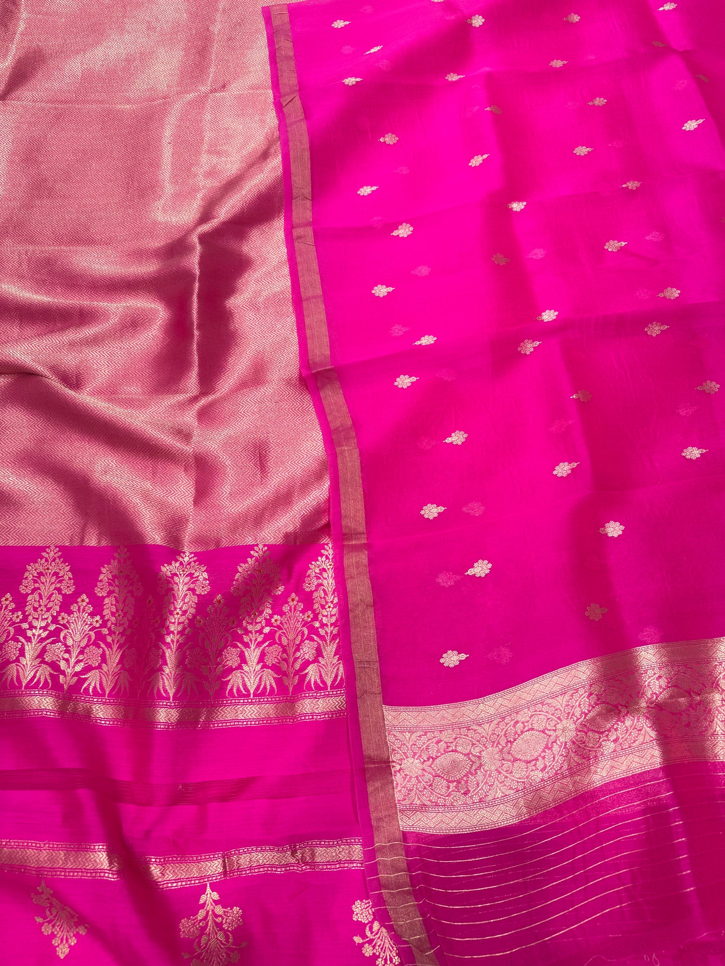 Pink Handwoven Chevron Brocade Kurta With Kora Silk Dupatta Suit Set