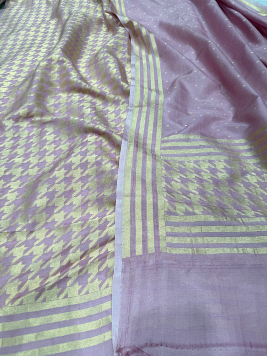 Handwoven Onion Pink Crepe Banarasi Suit Set