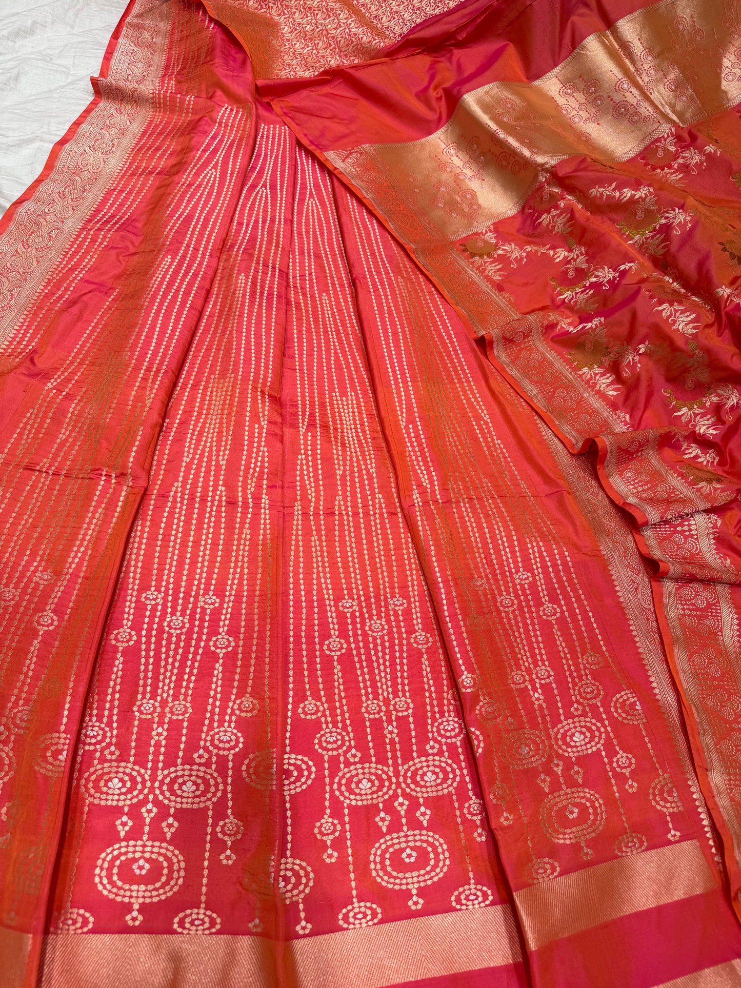 Handwoven Peach Katan Silk Lehenga Set