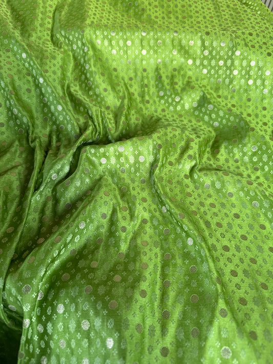 Handwoven lime Green Satin Silk Tanchoi Thaan