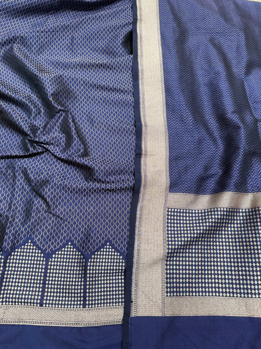 Handwoven Abstract Blue Silk Unstitched Suit Set