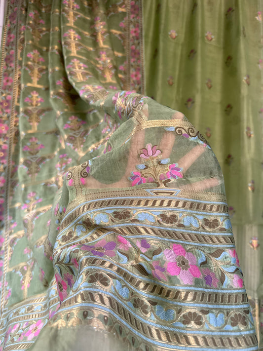 Handwoven Organza Meenakari Suit Set