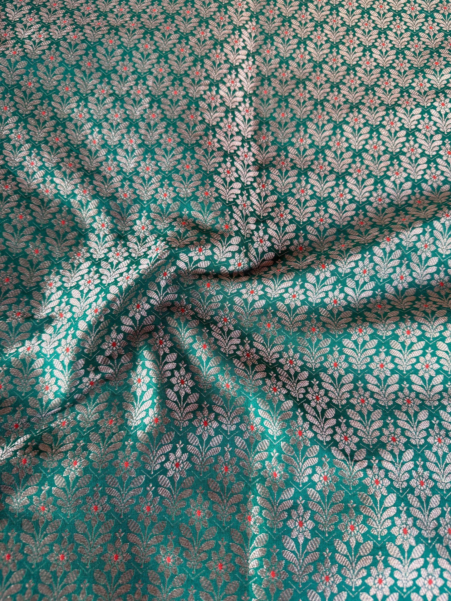 Handwoven Green Silk Brocade Meenakari Fabric Thaan