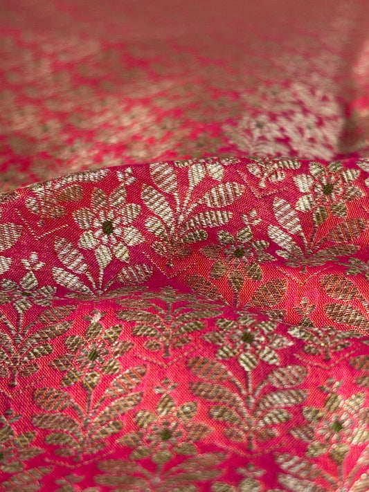 Handwoven Peach Silk Meenakari Fabric Thaan