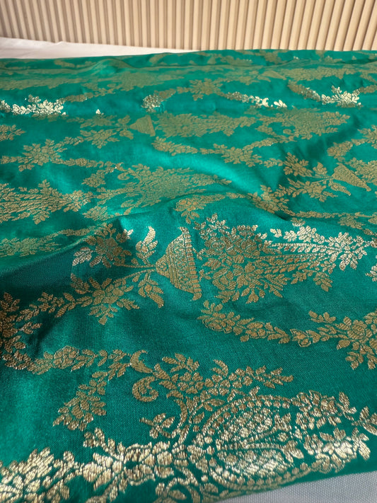 Handwoven Teal Green Silk Jaal Fabric Thaan