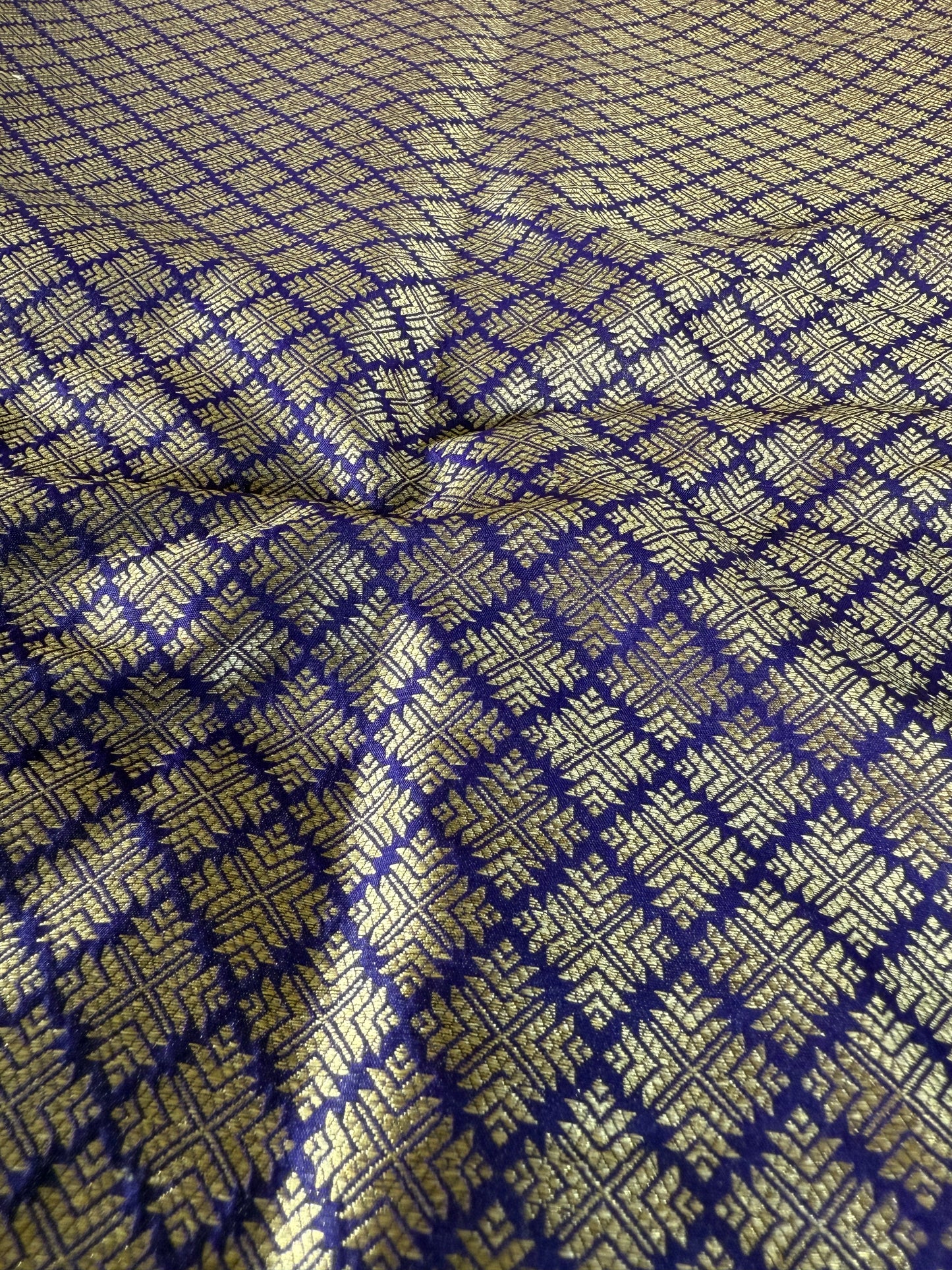 Handwoven Indigo Silk Abstract Brocade Thaan