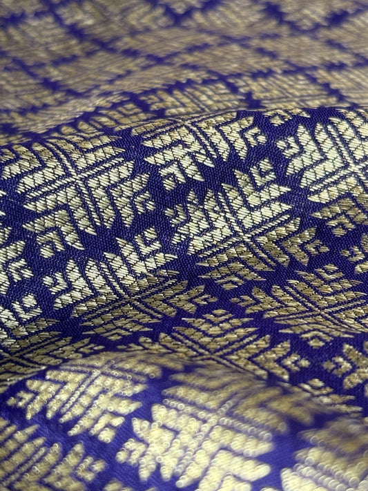 Handwoven Indigo Silk Abstract Brocade Thaan