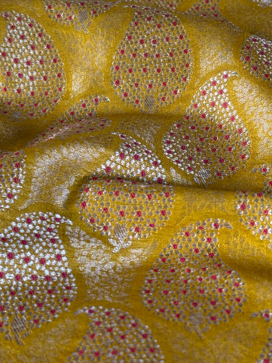 Handwoven Golden Silk Paisley Brocade Meenakari Thaan