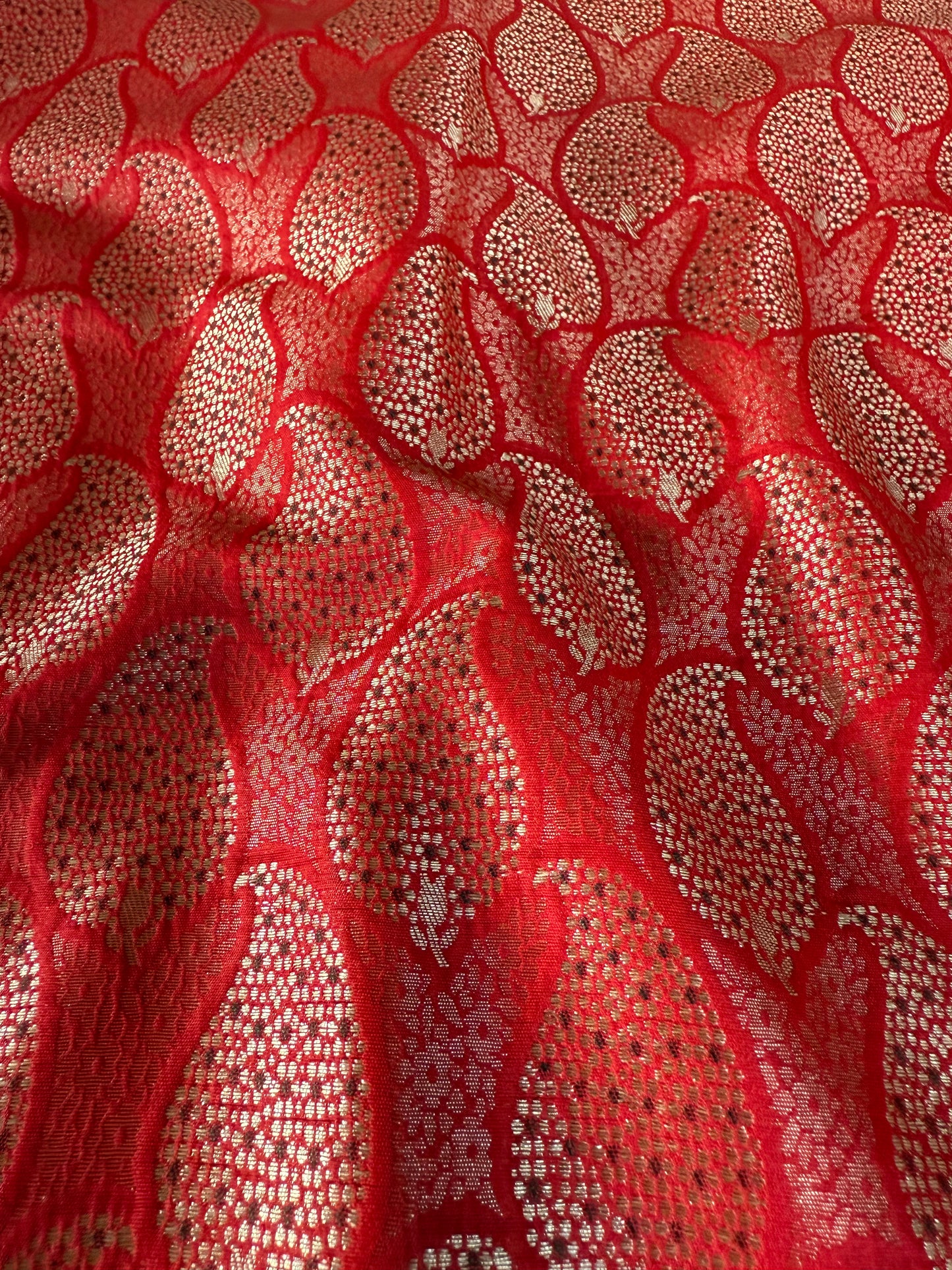 Handwoven Red Silk Paisley Brocade Meenakari Thaan