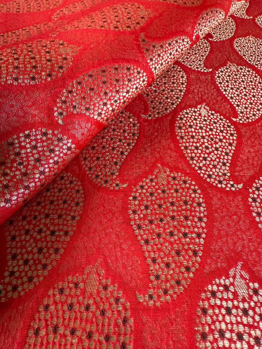 Handwoven Red Silk Paisley Brocade Meenakari Thaan
