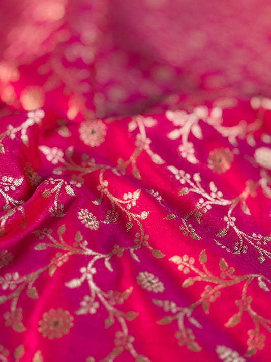 Handwoven Pink Silk Jaal Meenakari Fabric Thaan