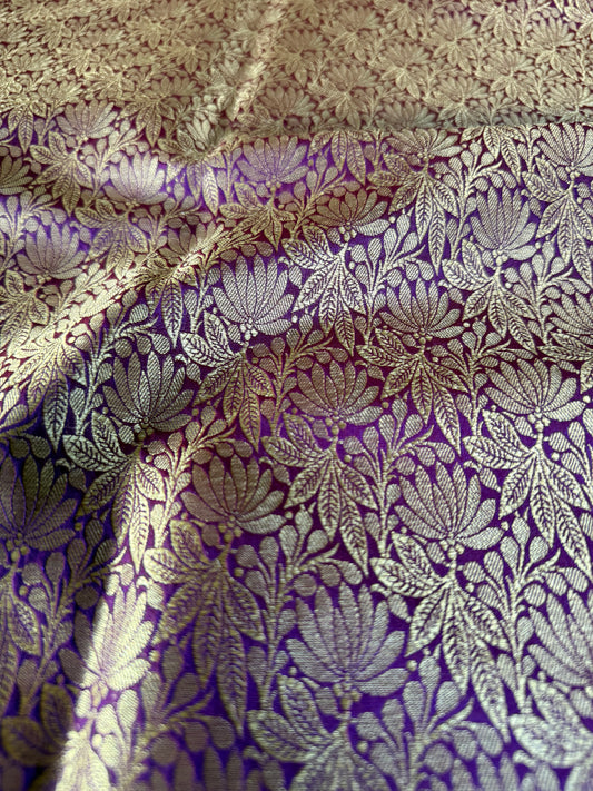 Handwoven Purple Silk Brocade Fabric Thaan