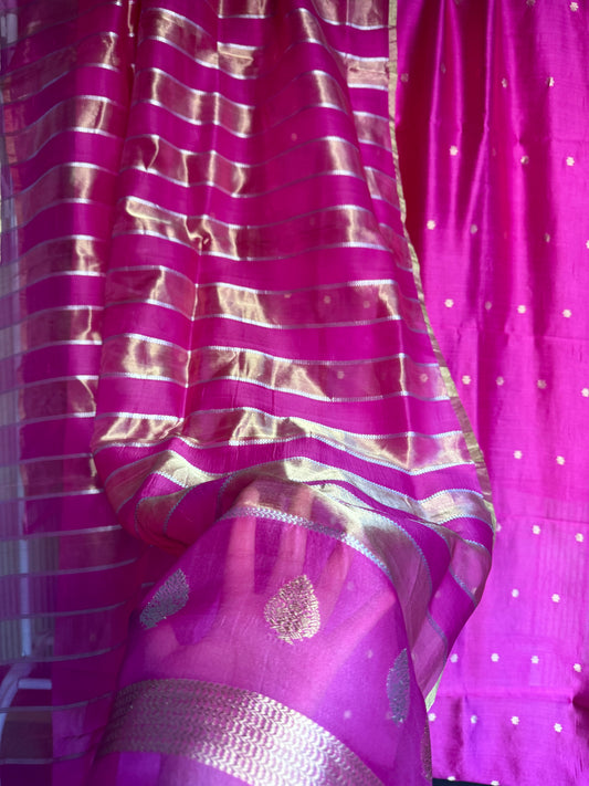 Handwoven Silk and Tissue Unstitched Pink Suit Set