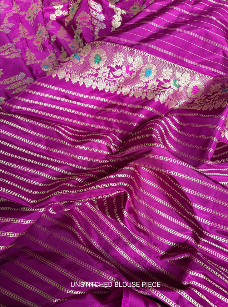 Handwoven Magenta Katan Silk Kadhwa Meenakari Banarasi Saree: