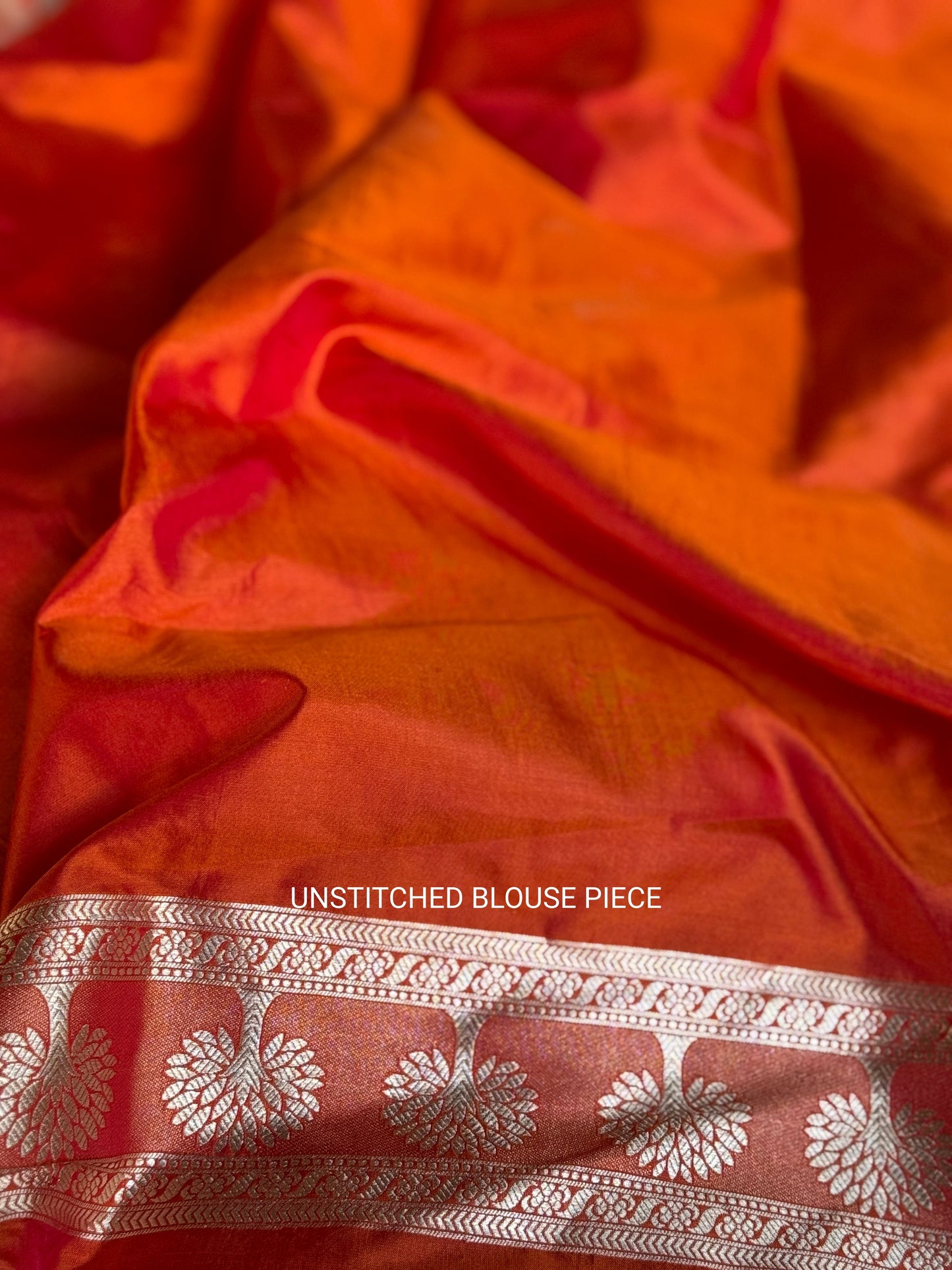 Handwoven Orange Katan Silk Shikargah Banarasi Saree