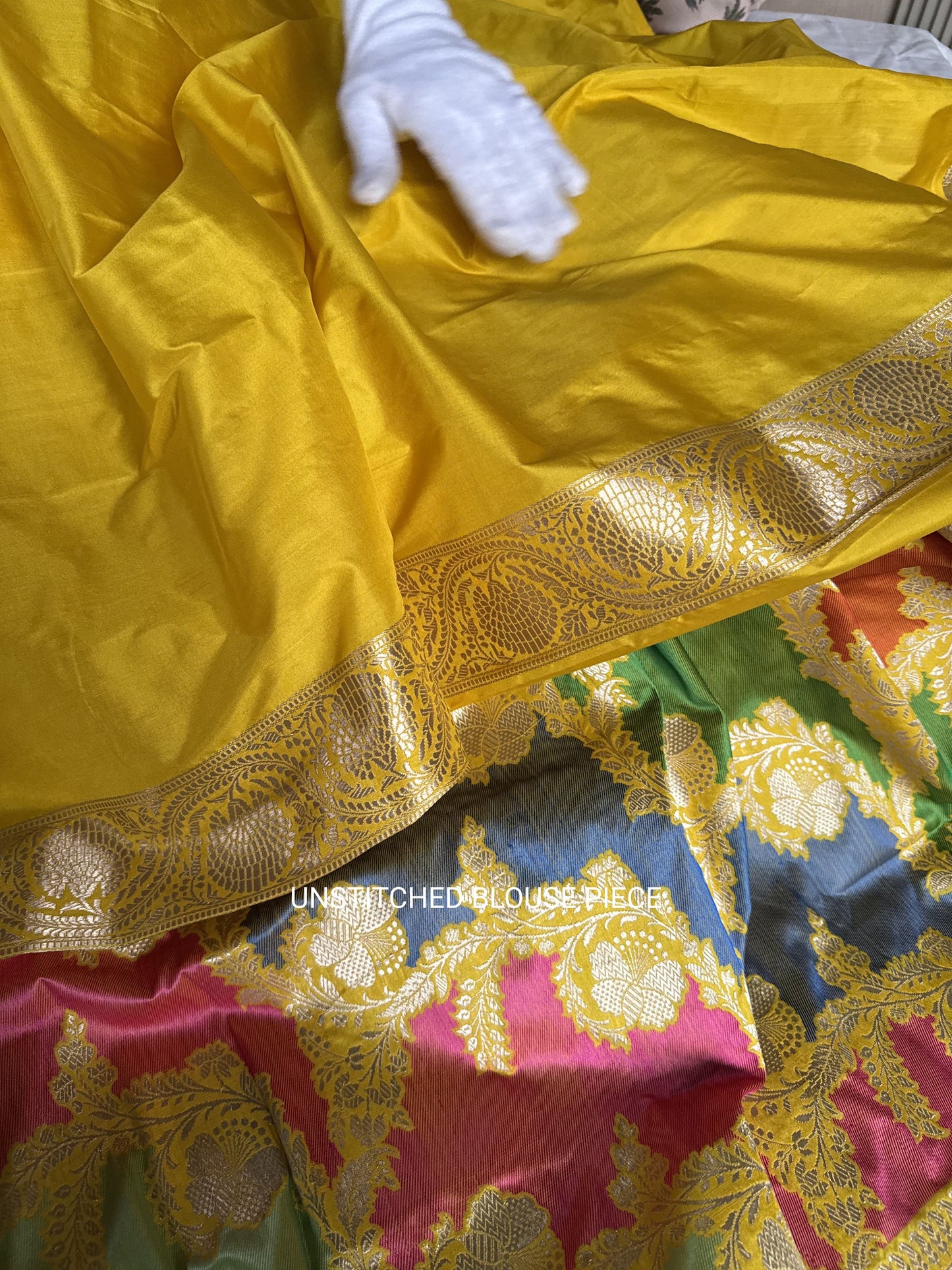 Handwoven Yellow Butterfly Rangkat Banarasi Saree