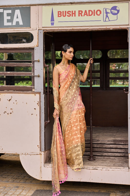 Handwoven Tissue Silk Ombre Polka Saree