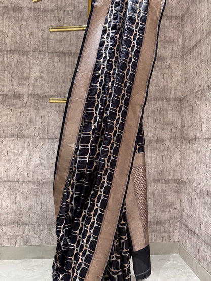 Handwoven black abstract cocktail saree