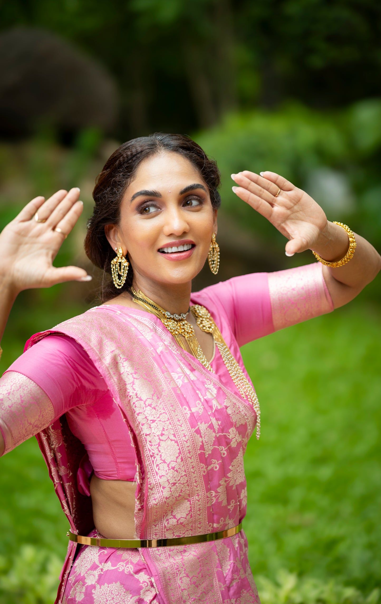 Handwoven Pink Katan Silk Jaal Banarasi Saree