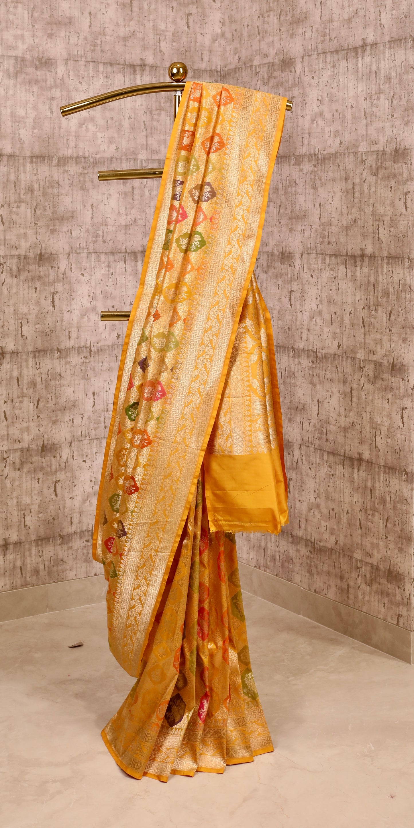 Handwoven Sun Yellow Katan Silk Rangkat Saree