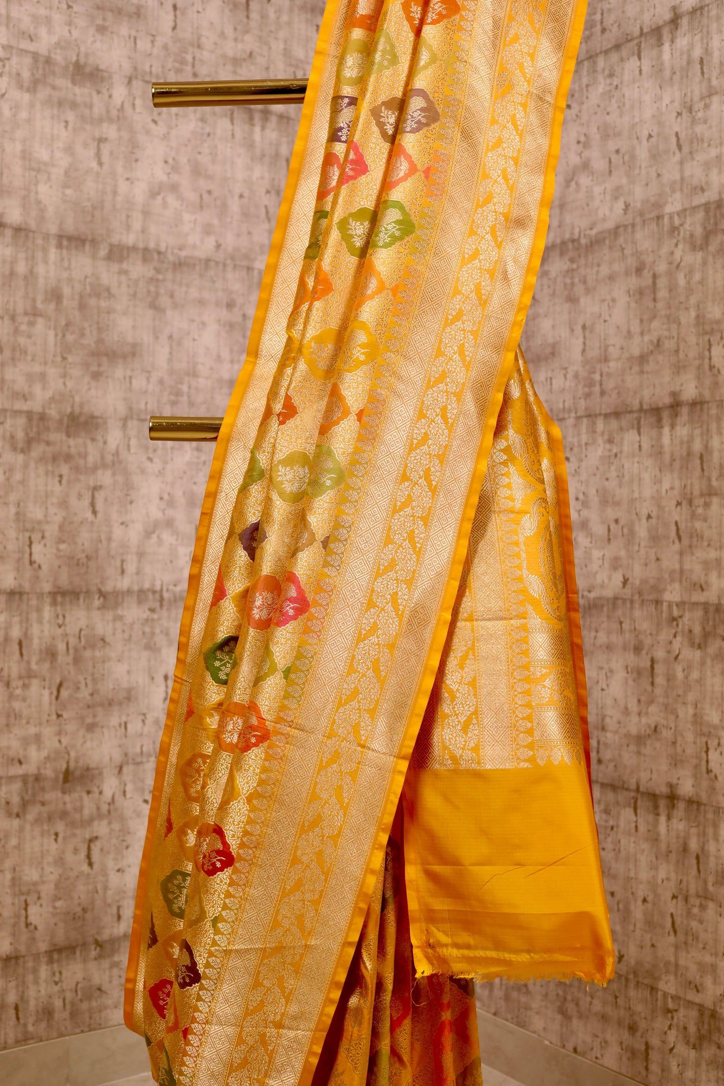 Handwoven Sun Yellow Katan Silk Rangkat Saree