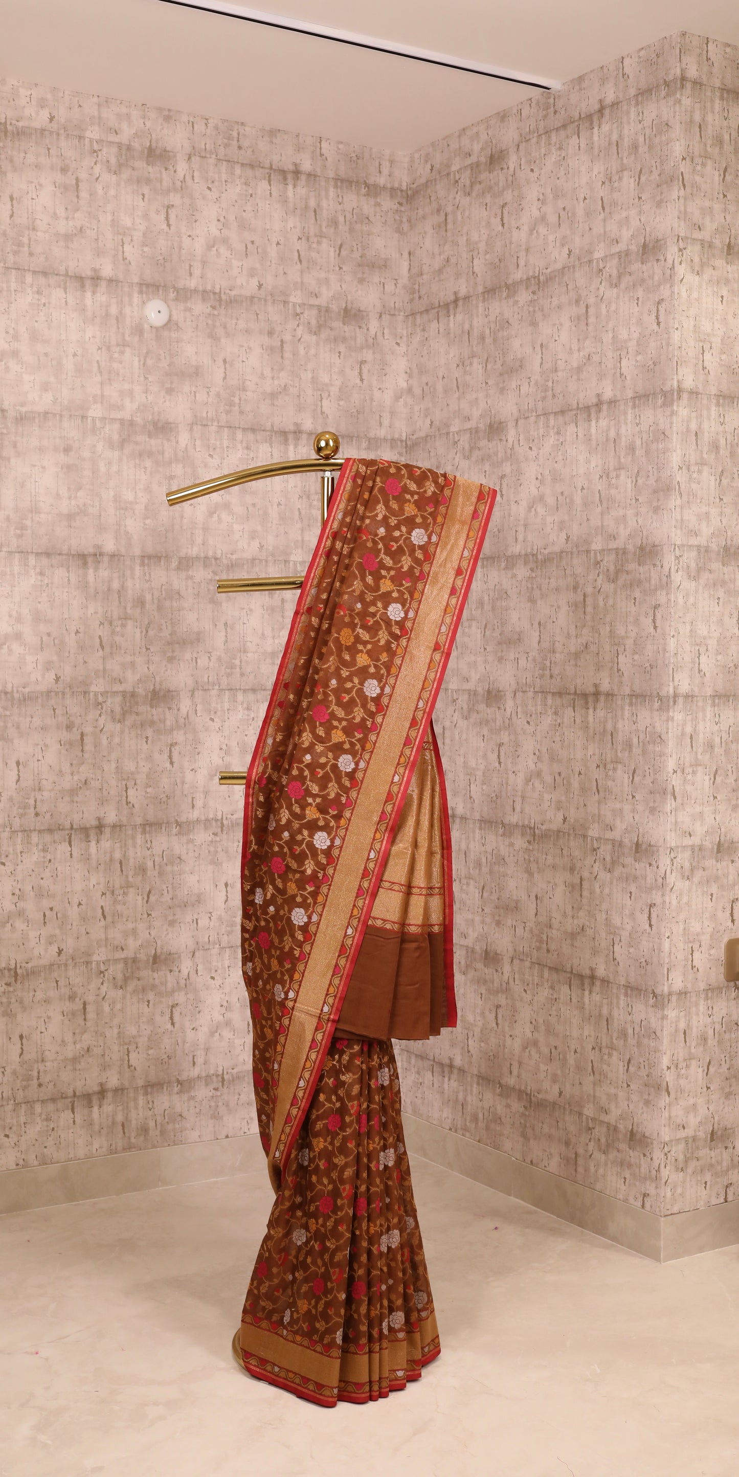 Handwoven Brown Cotton Silk Jamdani Saree