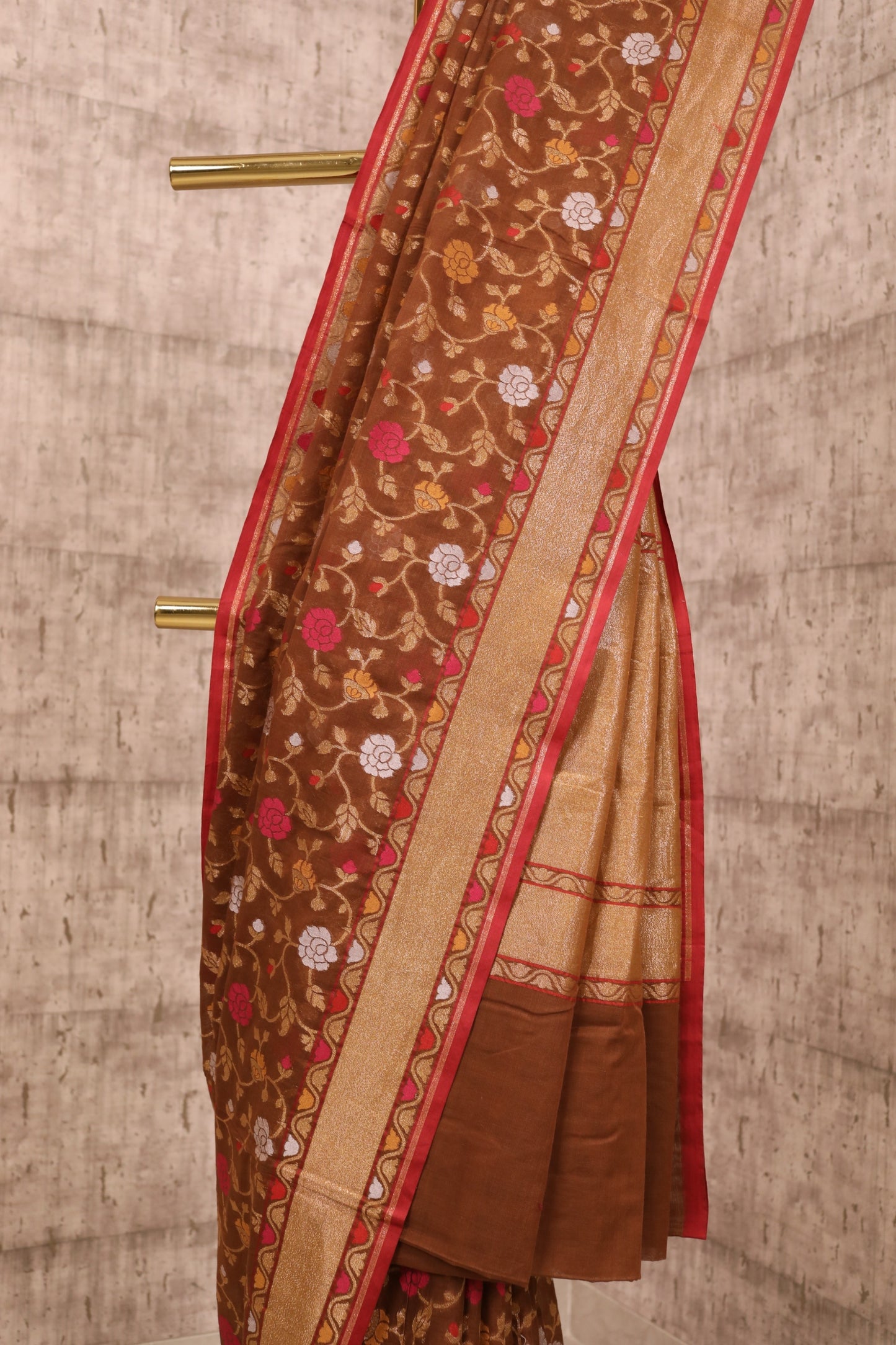Handwoven Brown Cotton Silk Jamdani Saree