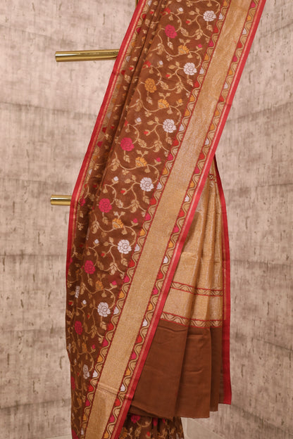 Handwoven Brown Cotton Silk Jamdani Saree