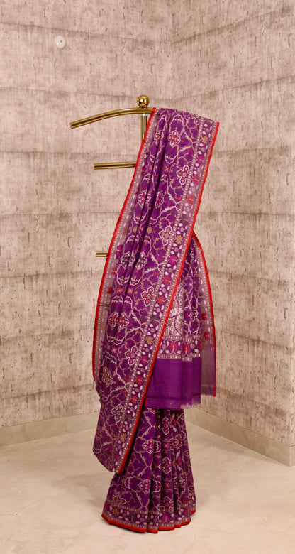 Handwoven Purple Cotton Silk Jamdani Saree