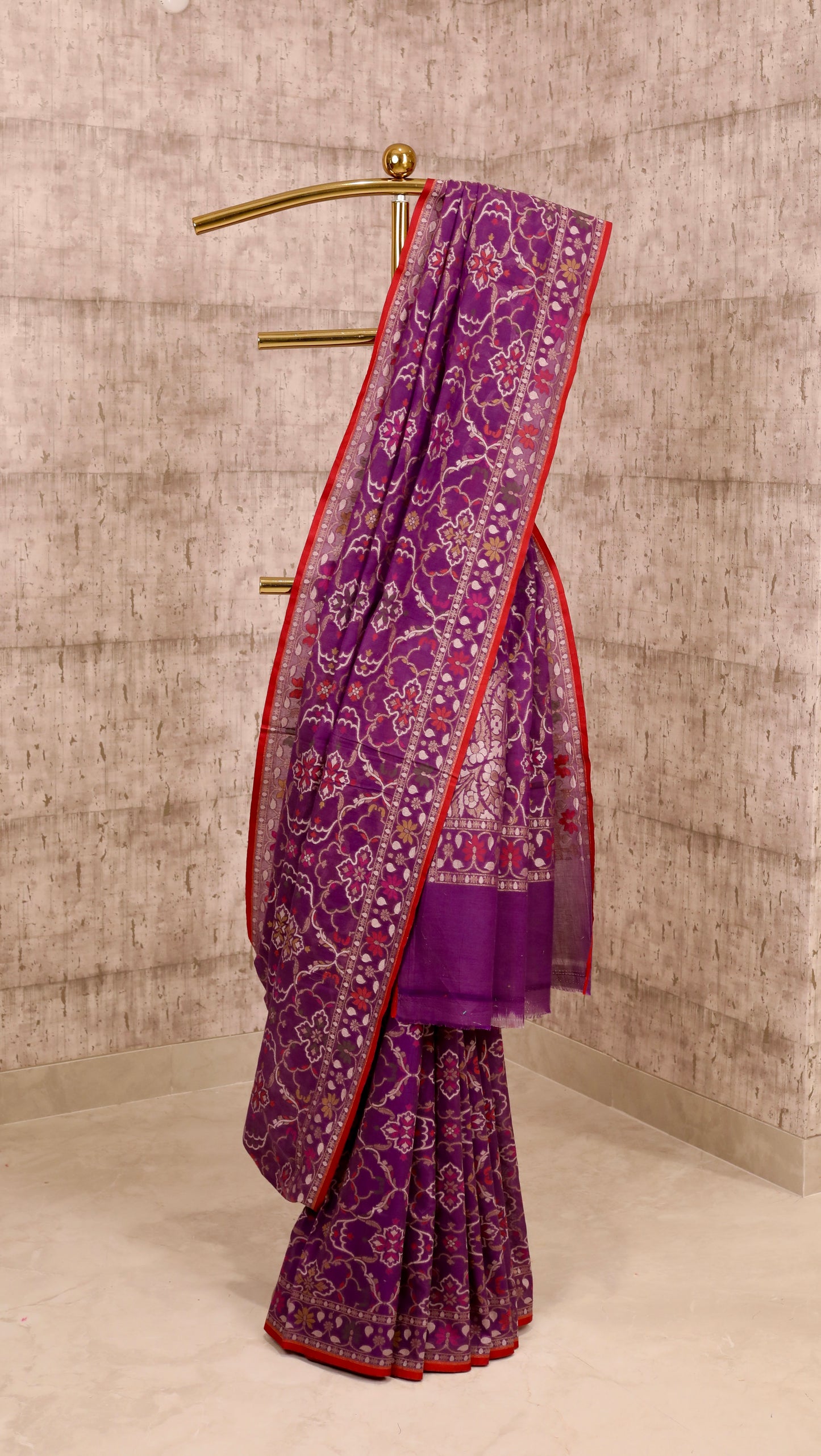 Handwoven Purple Cotton Silk Jamdani Saree