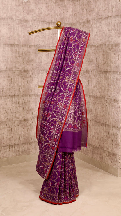 Handwoven Purple Cotton Silk Jamdani Saree
