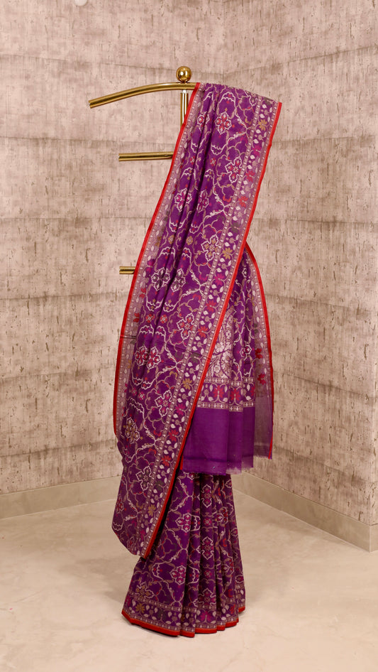 Handwoven Purple Cotton Silk Jamdani Saree