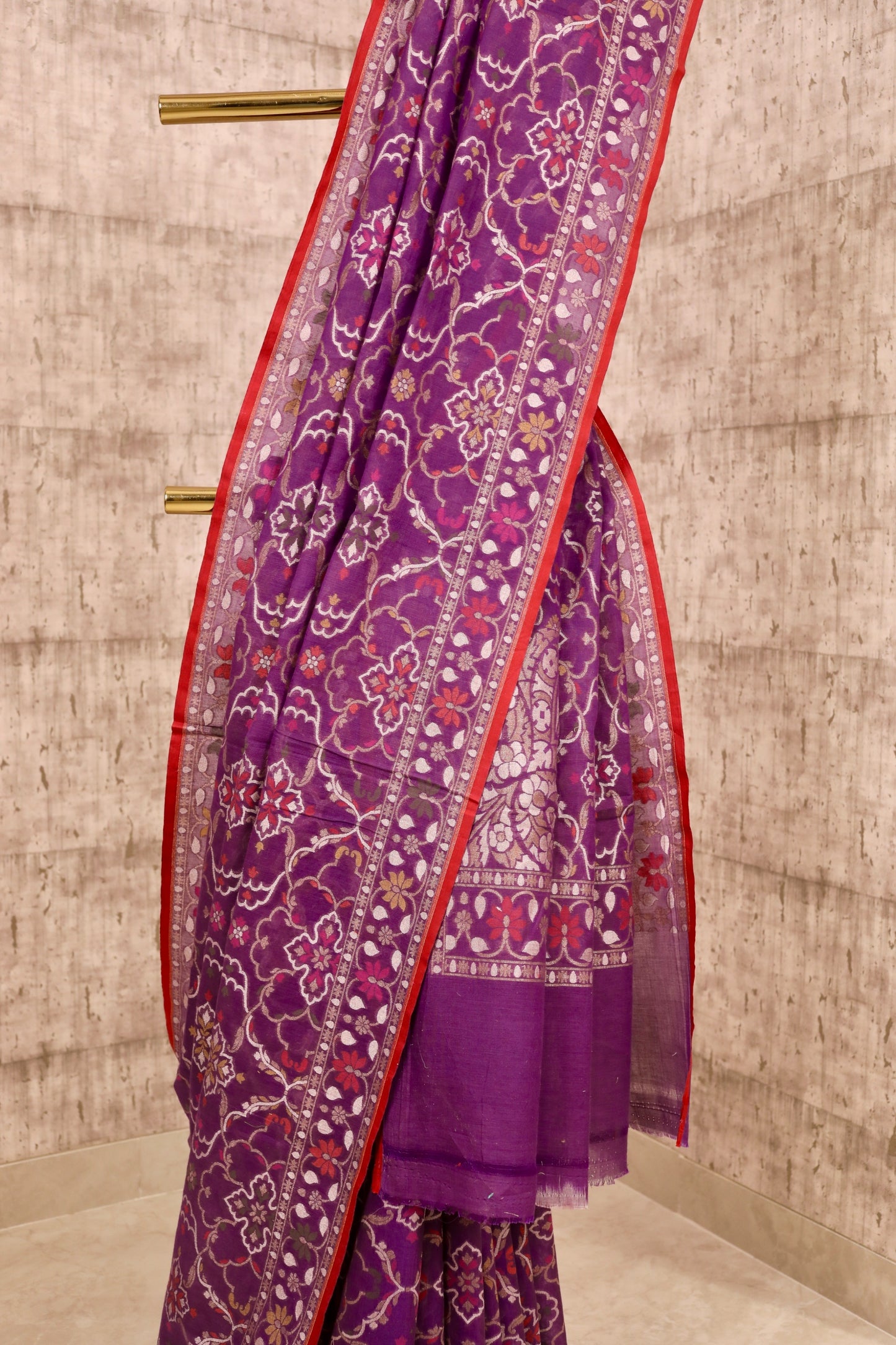 Handwoven Purple Cotton Silk Jamdani Saree