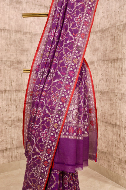 Handwoven Purple Cotton Silk Jamdani Saree