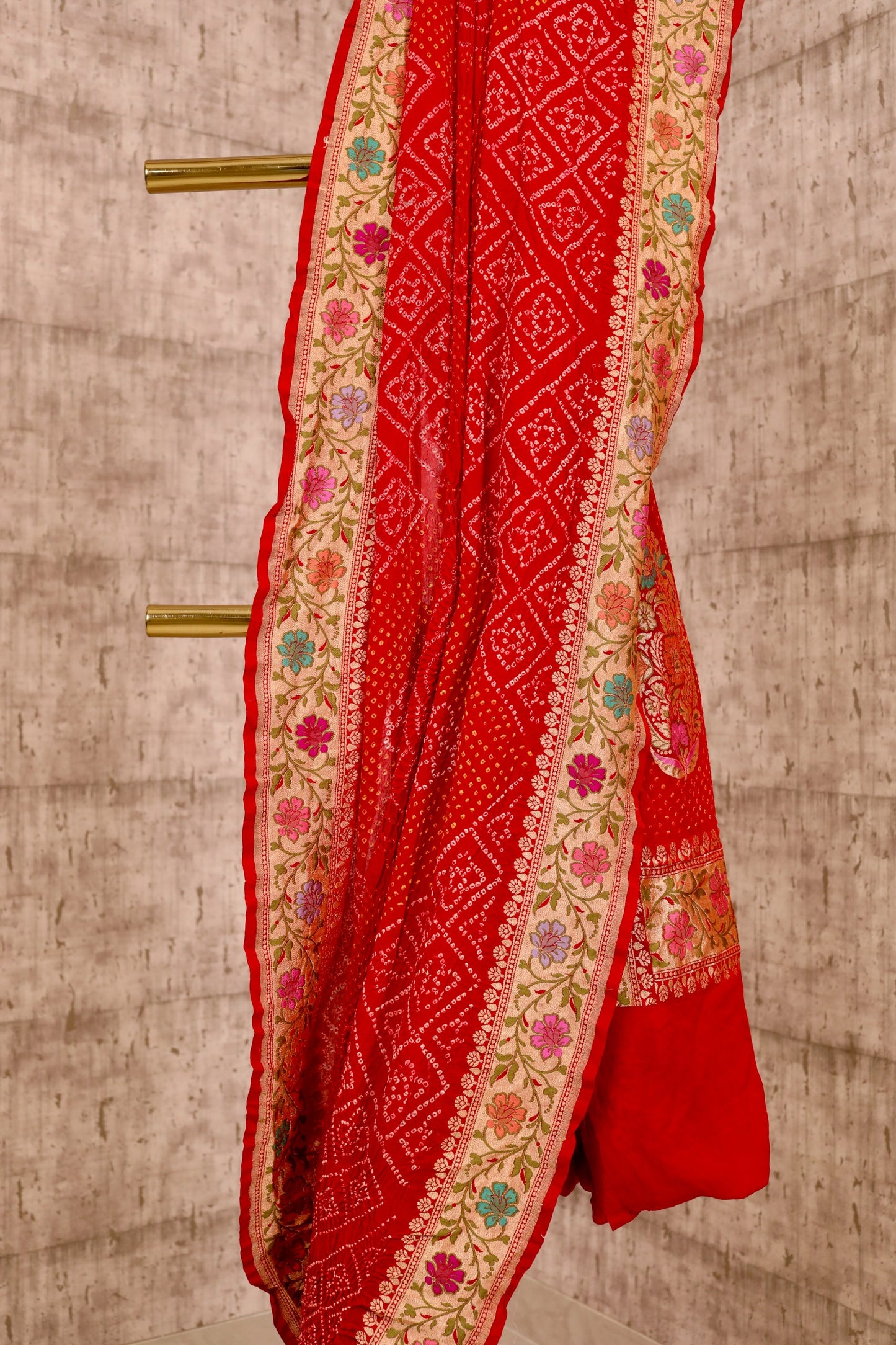Handwoven Red Rai Dana Bandhej Georgette Saree